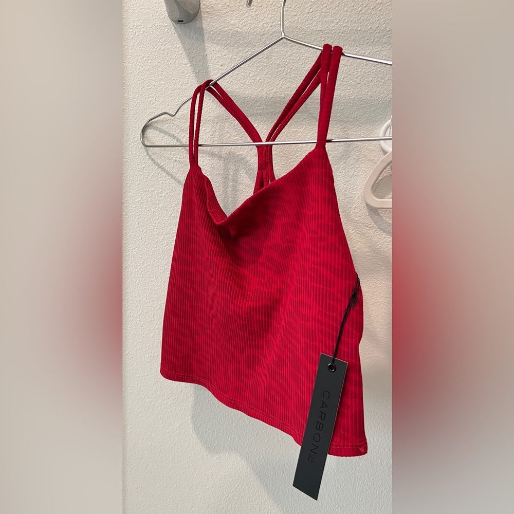 Carbon 38 Women’s Ribbed Red Leopard Cropped Bra/Tank Size M NWT Made in USA